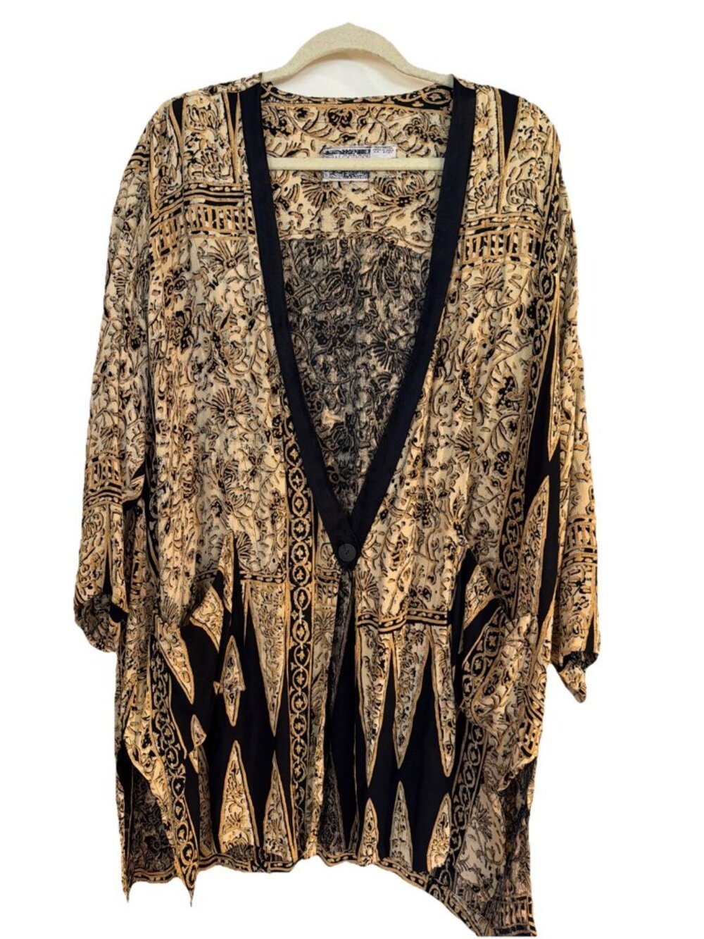 Vtg New Options Kate Geddes African Safari Sz S Kimono Jacket Oversized Rayon